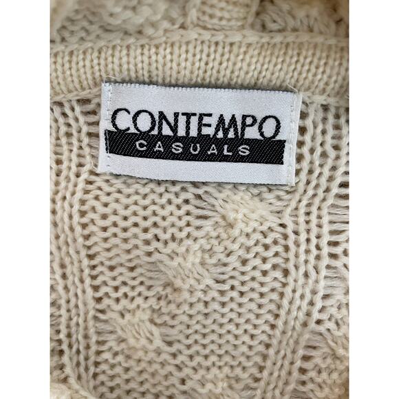 Contempo Casuals Vintage Sweater Women Sz M Cardigan Hoodie Wool Blend Ivory - Picture 11 of 11